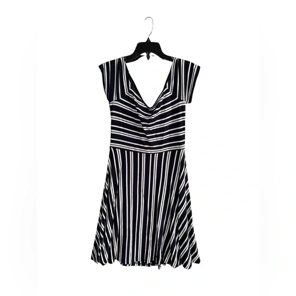 LOFT Navy Blue and White Backless Striped Midi Dress Size Large - Picture 3 of 8